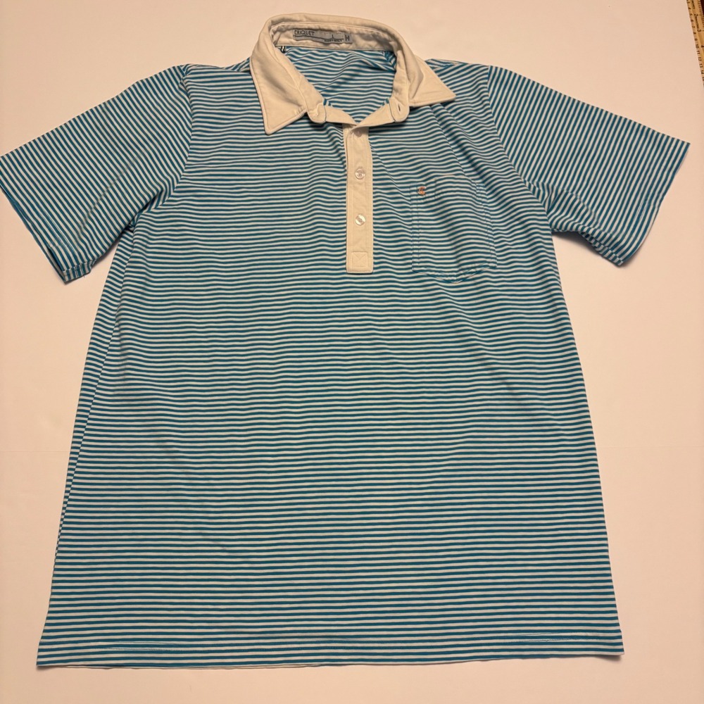 Criquet Polo Shirt Mens Large Blue White Striped Short Sleeve Pocket Austin TX